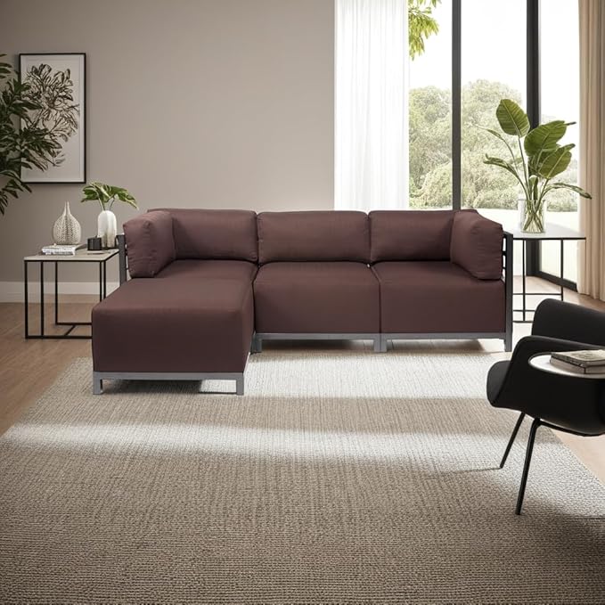 Howard Elliott Axis Chair with Cover for Both Indoor & Outdoor Seating, Cushioned Chair & Seating Titanium Frame Chair for Living Room, Office and Bedroom, 30.5 x 32.5 x 30 Inches, Sterling Chocolate