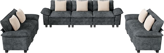 Cloud Couch Sectional Sofa Set, Plush 24.4-Inch Deep 7-Seat Sectional with Velvety Chenille & Removable Arms for Living Room and Apartment, Cyan