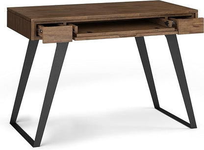 SIMPLIHOME Lowry SOLID ACACIA WOOD Modern Industrial 44 inch Wide Small Desk in Rustic Natural Aged Brown for the Office Desk, Writing Table, Workstation and Study Table