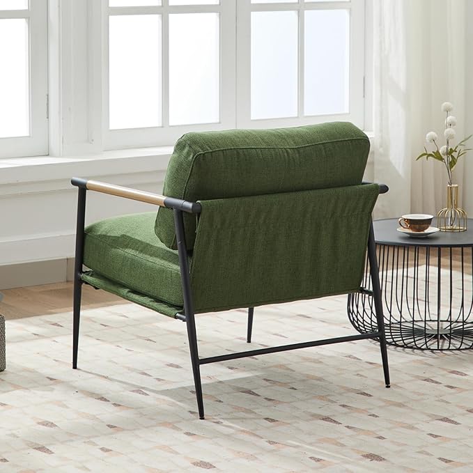 DUOMAY Mid-Century Modern Accent Chair Armchair, Soft Linen Fabric Sofa Lounge Chair Reading Chair with Metal Leg for Living Room Bedroom Office, Green