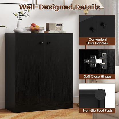 GOFLAME Floor Storage Cabinet with 2 Doors, Freestanding Accent Storage Cabinet Organizer with 3-Tier Inner Shelves, Modern Sideboard Buffet Cabinet for Kitchen, Living Room, Entryway, Black