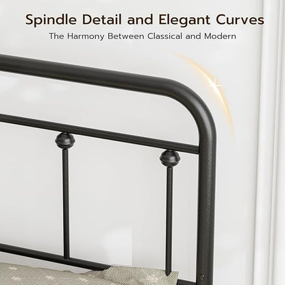 Black Metal Twin Size Headboard, Farmhouse and Vintage Style Dorm Headboards Only, Adjustable Height, Spindle Detail and Elegant Curves Design
