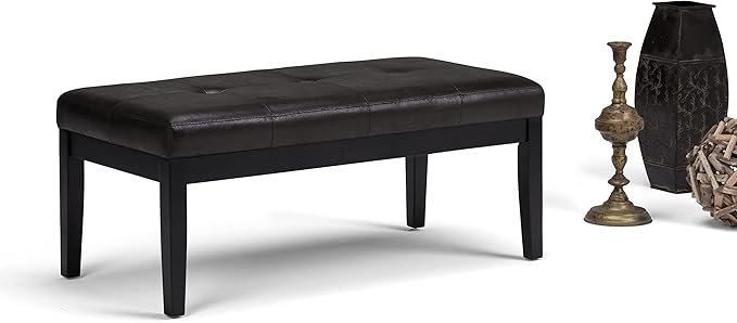 SIMPLIHOME Lacey 41 inch Wide Contemporary Rectangle Tufted Ottoman Bench in Distressed Black Vegan Faux Leather, Assembled, For the Living Room and Bedroom