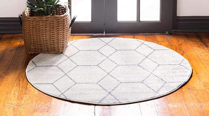 Unique Loom Trellis Frieze Collection Area Rug - Geometric (6' Round, Ivory/ Gray)