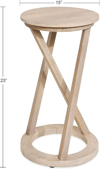 Kate and Laurel Aja Modern Round Side Table, 15 x 15 x 23, White, Decorative Modern Geometric Wood Bedroom Nightstand Table