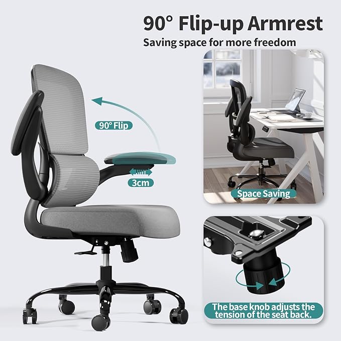 TRALT Office Chair - Ergonomic Desk Chair with Adjustable Lumbar Support, Mesh Computer Chair, Executive Chair for Home Office Comfortable Lumbar Support (Fog Gray)