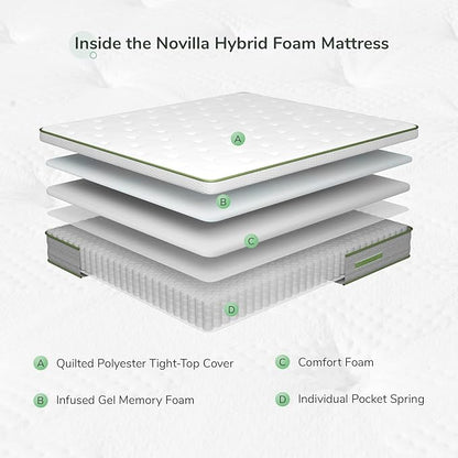 Novilla King Size Mattress, 10 Inch Hybrid Pillow Top King Mattress in a Box with Gel Memory Foam & Individually Wrapped Pocket Coils Innerspring for a Cozy & Peaceful Sleep