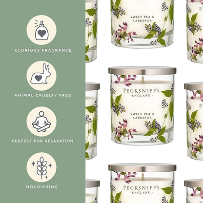 Pecksniff’s 1 Wick Candle – Sweet Pea & Lark Spur, 184 g / 6.49 oz – Long Lasting Burn, Elegant Home Decor & Relaxing Ambiance