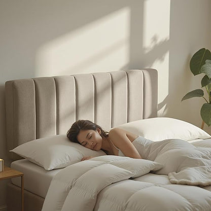 Upholstered Full Headboard - Easy Assemble Channel Stitched Headboard Full Size - Wall Mounted Headboards with 3D Soundproof Wall Panels Peel & Stick Floating Headboards, Beige