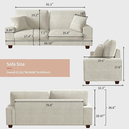 DOPEDIO Modern Loveseat Sofa for Living Room,Chenille Recliner, Removable Cover, Spring Cushions, Solid Wood Frame, Easy Assembly for Small Spaces (88.58inch，Beige)