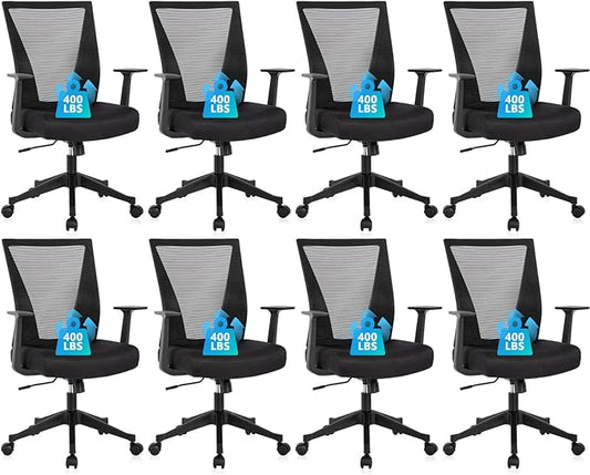 CLATINA Home Office Chair Ergonomic Desk Chair Mesh Computer Chairs with Armrests Executive Rolling Wheels Swivel Heavy Duty Chairs Office, Home, Black 8 Pack