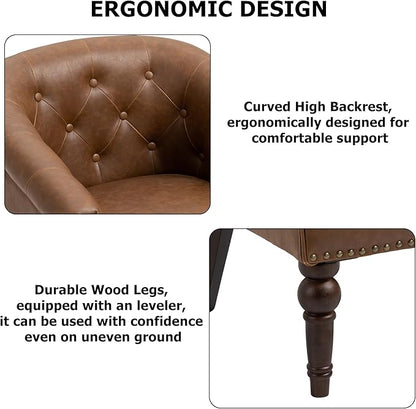 Lumibee Faux Leather Barrel Chairs, Upholstered Accent Chairs Set of 2 for Living Room, Modern Comfy Club Armchairs for Office, Bedroom, Waiting Room-Brown