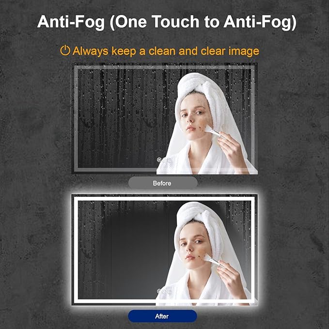 Awoco 60''x36'' LED Bathroom Mirror with Light, Lighted Vanity Mirror with Backlit and Front Light, Dimmable Anti-Fog Memory Function Lighted Mirror with 3 Colors for Bathroom Wall