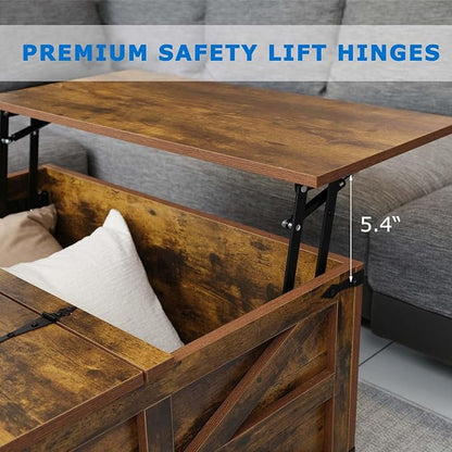 Farmhouse Coffee Table Set of 3, Lift Top Coffee Table with Sliding Barn Doors and Nightstands Set of 2 with Charging Station, Living Room Table Set for Home Office, Brown