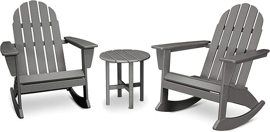 POLYWOOD Vineyard 3-Piece Adirondack Rocking Chair Set, Outdoor Patio Furniture with Side Table, Recycled Plastic, Fade-Proof Front Porch Rockers for Adults, Slate Grey