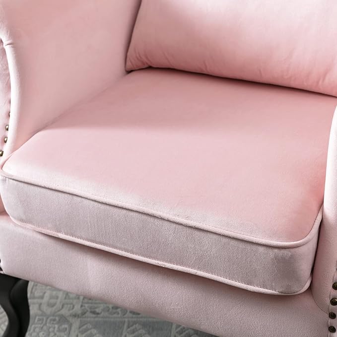 chairus Mid-Century Modern Accent Chair Comfy Tufted Single Sofa Chair Wingback Armchair with Pillow for Club, Living Room, Bedroom - Velvet, Pink