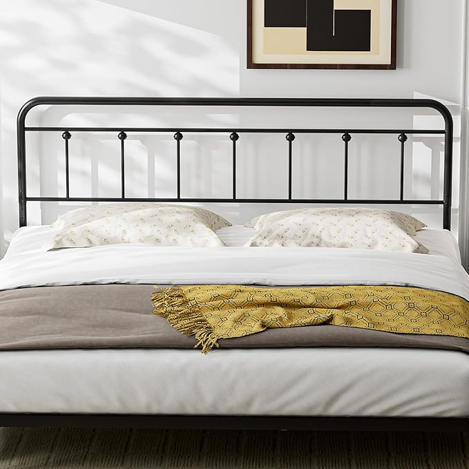 Black Metal King Size Headboard, Height Adjustable, Farmhouse Victorian Wrought Iron Headboards Only for Bedroom