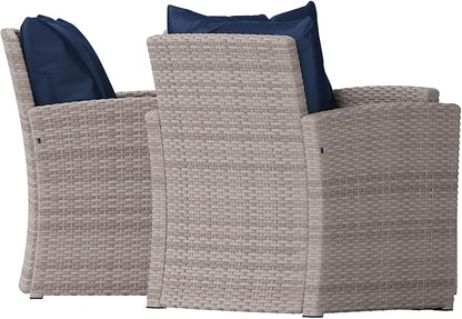 Flash Furniture Aransas Series 4 Piece Light Gray Patio Set with Navy Back Pillows and Seat Cushions