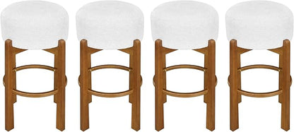 Christopher Knight Home Lera Modern Counter Height Bar Stools Set of 4, Fabric Round Stool Chair for Kitchen Island, Wooden Dining Room Chair, Upholstered Counter Stool with Footrest, Walnut+Ivory