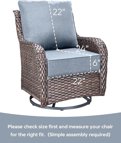 Luxury 22x24/22x25 6-Inch Outdoor Cushions for 5 Peice Patio Furniture Set - Set of 5 Water-Resistant Pillow for Dining Rocking Swivel Chairs Loveseat Couch Sectional Sofa - Baby Blue