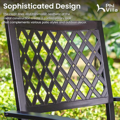 PHI VILLA Outdoor Dining Chairs Set of 2, Stackable Black Metal Wrought Iron Chairs, All Weather Dining Furniture for Patio, Deck, Proch, Backyard