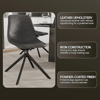 LeisureMod Markley Swivel Leather Dining Side Chair with Durable Iron Legs – Comfortable Accent Chair for Kitchen, Dining Room, or Office Set of 4