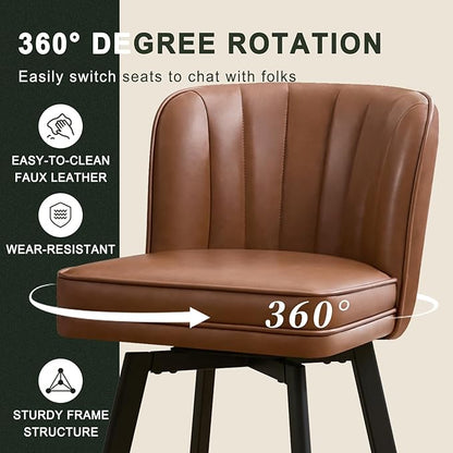 Swivel Counter Height Bar Stools Set of 3, 26'' Modern Barstools with Backs and Metal Legs, Upholstered Bar Chairs, Faux Leather Dark Brown Stools for Kitchen Island Chairs