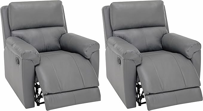 MINCETA Recliner Chairs,Modern 5" Wall Hugger Nursery Recliner with Overstuffed Arm and Back for Living Room,Set of 2,PU Leather in Gray