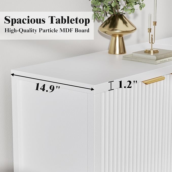 Fluted Sideboard Buffet Cabinet, 46.5" Storage Buffet Cabinet with 2 Doors & 3 Drawers, Modern Wood Sideboard Console for Living Room, Dinning Room, Kitchen, White