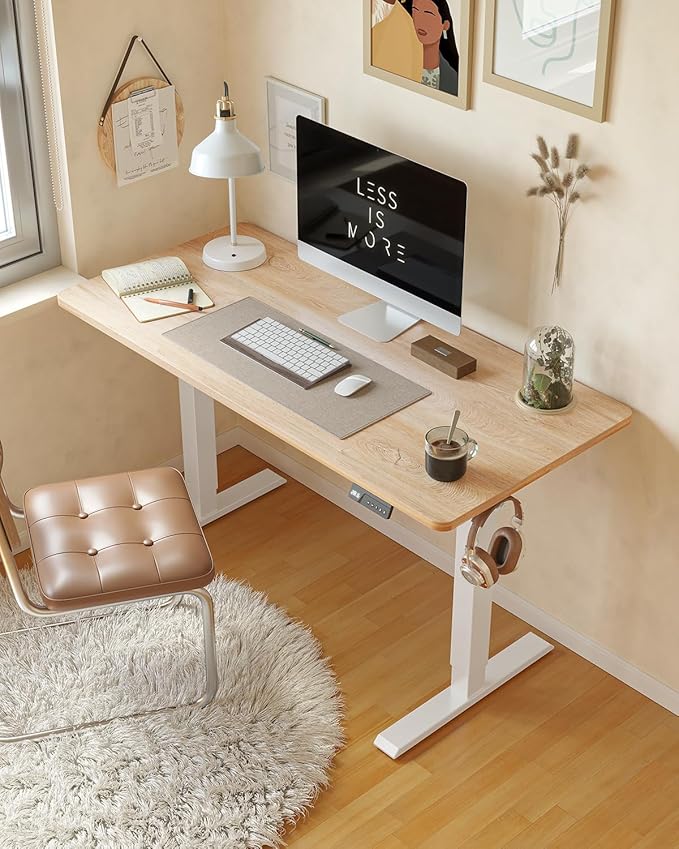 CubiCubi 48 x 24 Inches Electric Standing Desk, Height Adjustable Sit to Stand Desk, Home Office Table with Splice Board (Maple)