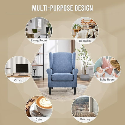 Accent Chair, Modern Living Room Chairs with Wingback, Comfy Upholstered High Back Single Sofa for Bedroom, Mid-Century Reading Armchair Sillas para Sala