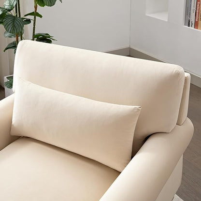 Merax Accent Chair with Circular Armrests, Upholstered Armchair Single Sofa with Vintage Roman Column Legs for Living Room, Bedroom, Study, Ergonomic Lumbar, Velvet, Beige