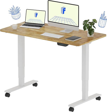 FLEXISPOT E6 MAX Solid Wood Dual Motor 48x24 Inch 3-Stage Heavy Duty Standing Desk, 330lbs Weight Capacity, Height Adjustable Desk w/Cable Management & Wheels(Butcher Block Rubberwood + White Frame)