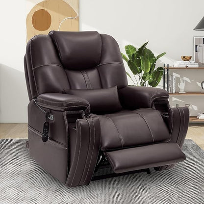 EONIX Triple Motor Lay Flat Power Lift Recliner Chair for Elderly with Adjustable Headrest, 400lbs Electirc Lift Chair for Living Room, Lumbar Pillow, Extended Footrest, Dark Brown