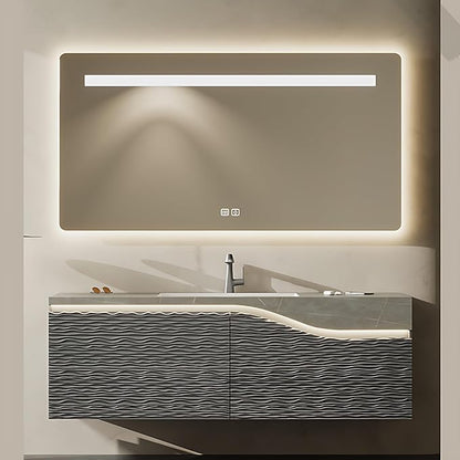 48in Elegant Modern Luxury Bathroom Vanity with Sink - Wall Mounted Solid Wood Cabinet & Smart LED Defogging Mirror | Single Sink Bathroom Cabinets
