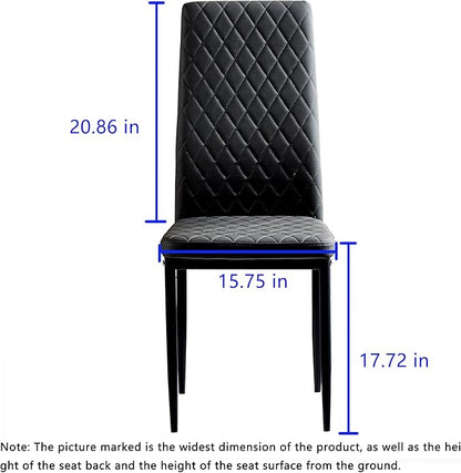 JT Modern Minimalist Dining Chair Fireproof Leather Sprayed Metal Pipe Diamond Grid Pattern Restaurant Home Conference Chair Set of 4 Or 6 (4, Black)