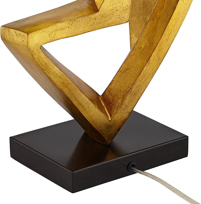 Possini Euro Design Zeus Mid Century Modern Glam Luxury Table Lamp 28.5" Tall Sculptural Gold Leaf Metal Black Fabric Tapered Drum Shade Decor for Living Room Bedroom House Bedside Nightstand Home