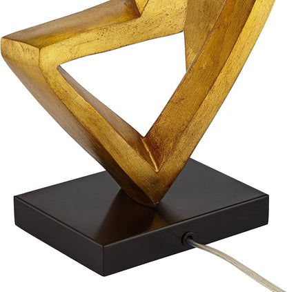 Possini Euro Design Zeus 29 1/2" Tall Modern Glam End Table Lamp Sculptural Gold Leaf Finish Living Room Bedroom Bedside Nightstand House Office Home Reading Kitchen Entryway Console Family Dining