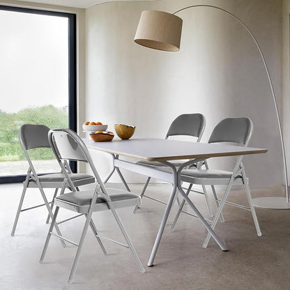 4 Pack Folding Chairs with Padded Seats, Padded Folding Chair with Steel Frame for Events Home Office, Pu Leather Folding Chair Grey