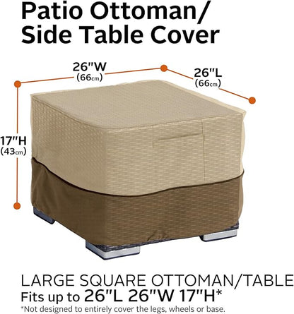 Classic Accessories Veranda Water-Resistant 26 Inch Square Patio Ottoman/Side Table Cover, Outdoor Table Cover