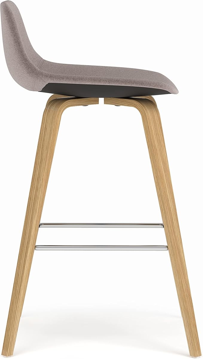 SIMPLIHOME Randolph Counter Stools (Set of 2) - 28 Inch Seat Height Upholstered Bentwood Kitchen Seats in Mocha Polyester Linen, Mid Century Modern Seating with Curved Backrest and Chrome Footrest