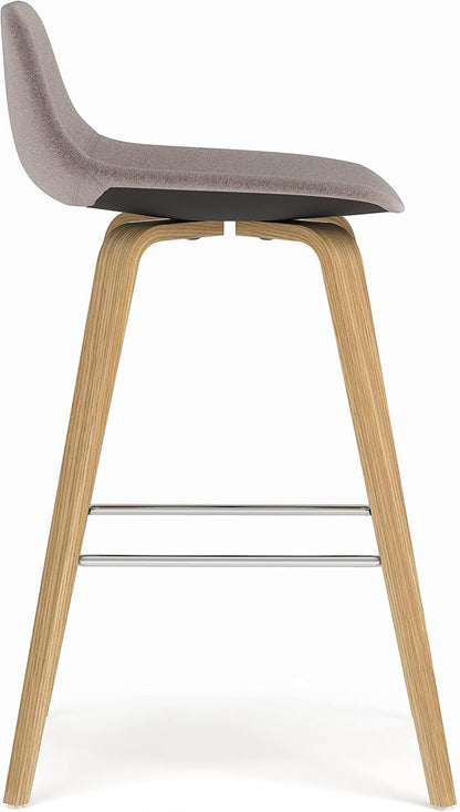 SIMPLIHOME Randolph Counter Stools (Set of 2) - 28 Inch Seat Height Upholstered Bentwood Kitchen Seats in Mocha Polyester Linen, Mid Century Modern Seating with Curved Backrest and Chrome Footrest