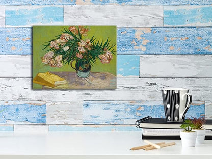 Wieco Art Oleanders 1888 Giclee Canvas Prints Wall Art by Van Gogh Floral Oil Paintings Reproduction for Home Decorations Modern Stretched and Framed HD Classic Abstract Flowers Pictures Artwork