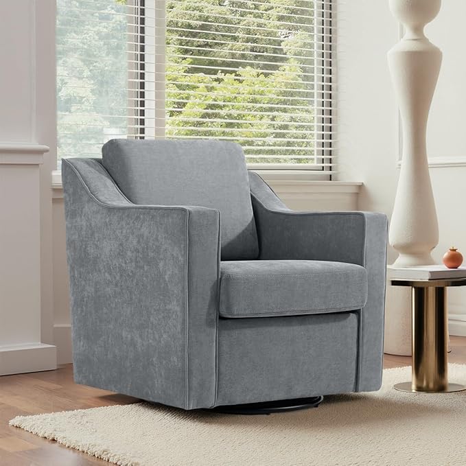 UIXE Swivel Accent Chairs Set of 2, Chenille Upholstered Arm Chair for Living Room, Modern Club Armchair Comfy Single Sofa Bedroom Reading Seat with Lumbar Pillow - Gray