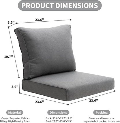 Outdoor Seat Cushion Set for Patio Furniture Deep Seat Chair Cushion Set with Removable Cover,23.6x23.6 Inch,Dark Grey