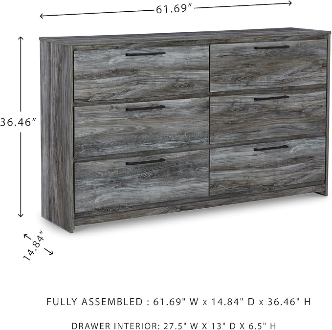 Signature Design by Ashley Baystorm Rustic Coastal 6 Drawer Dresser, Smoky Gray