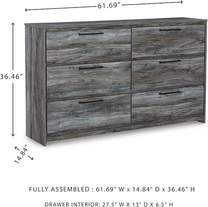 Signature Design by Ashley Baystorm Rustic Coastal 6 Drawer Dresser, Smoky Gray