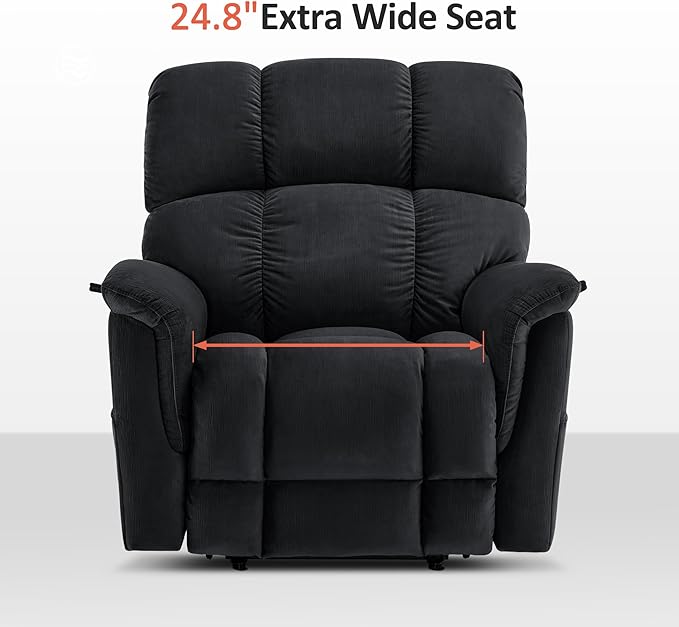 MCombo Large-Wide Dual Motor Power Lift Recliner Chair, Massage and Dual Heating for Elderly People, Infinite Position, Fabric R7166 (Black)