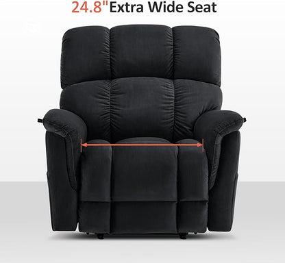 MCombo Large-Wide Dual Motor Power Lift Recliner Chair, Massage and Dual Heating for Elderly People, Infinite Position, Fabric R7166 (Black)
