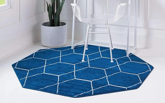 Unique Loom Trellis Frieze Collection Area Rug - Geometric (7' 10" Octagon, Navy Blue/ Ivory)